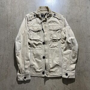 Abercrombie & Fitch Jacket Mens Medium Beige Canvas Sentinel Military Full Zip